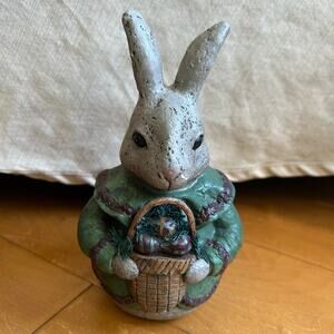 Paper Mache Plaster Easter Bunny Country Primitive RabbitBasket 8”